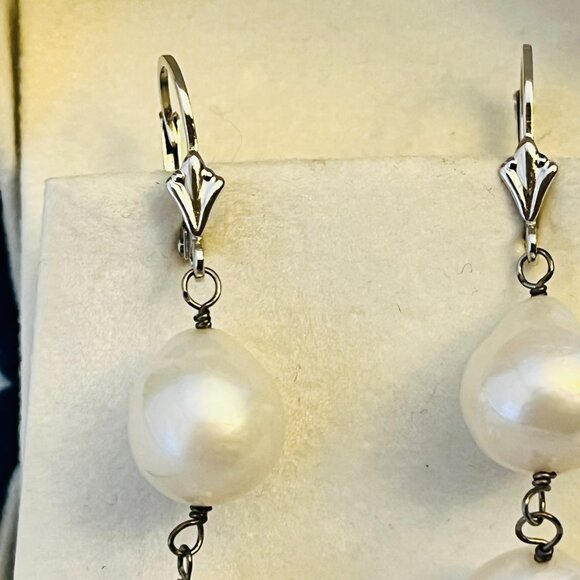 Sterling Silver and Freshwater Pearl Drop Earrings - Picture 2 of 4